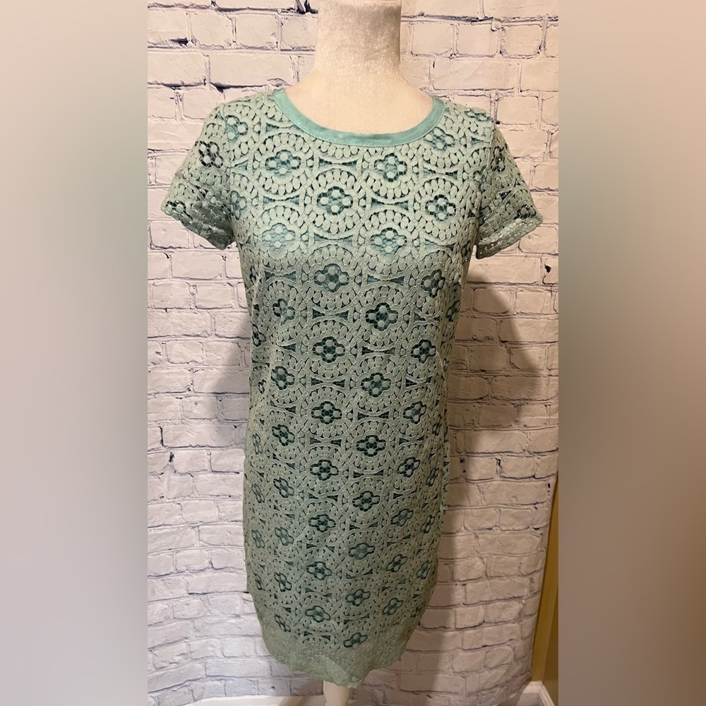 Ann Taylor Loft S 4 Seafoam Green Shift dress Cap Sleeve Lace Work Cocktail - Picture 2 of 8